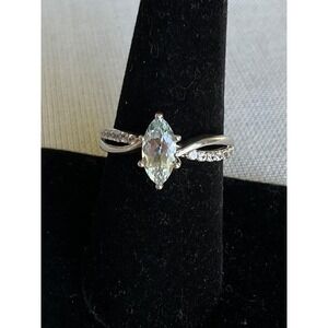 BBJ 925 Sterling Silver marquise-cut Aquamarine twisted band ring size 7.75